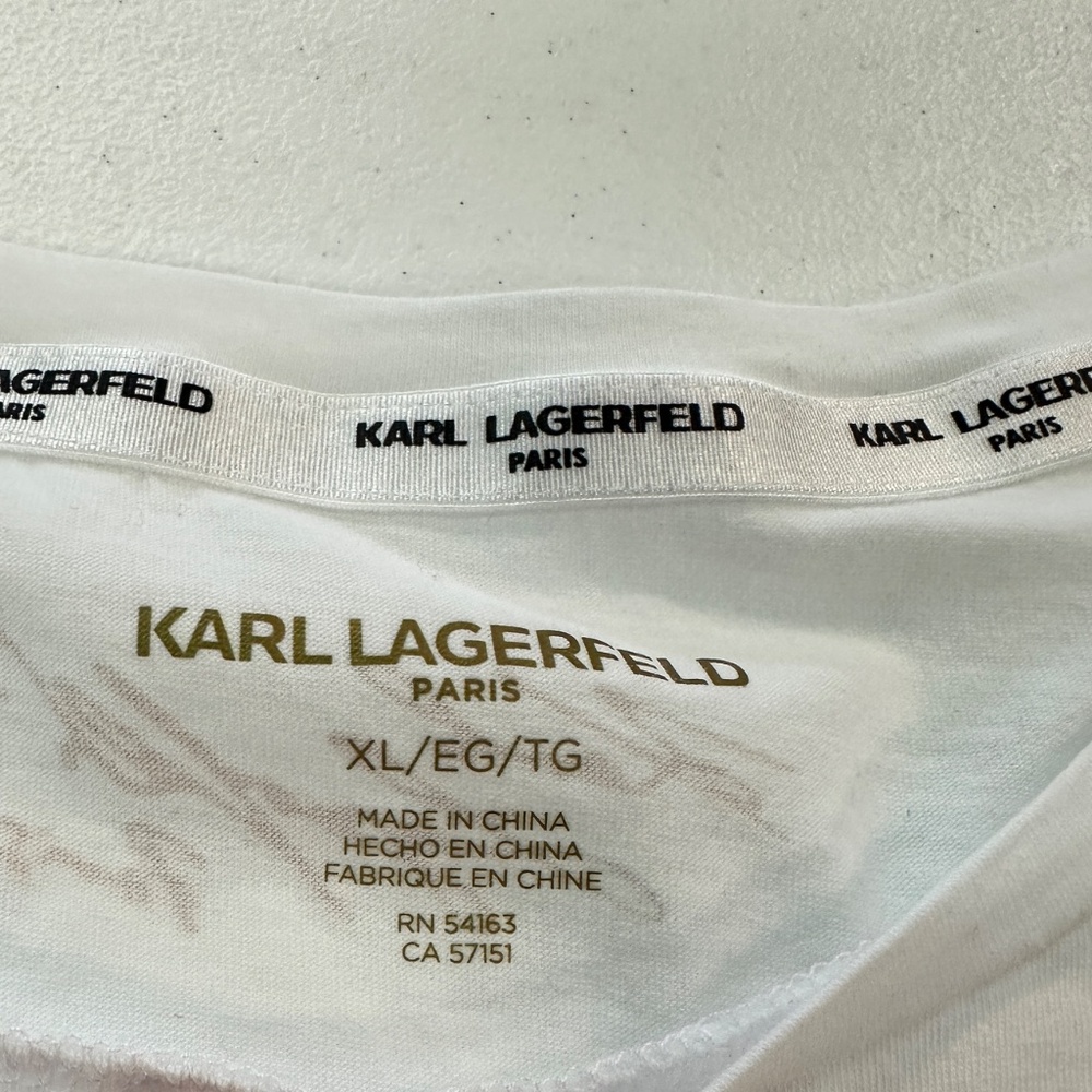 Karl Lagerfeld Paris White T-Shirt Women's Size XL Rhinestone Bling - Picture 10 of 12